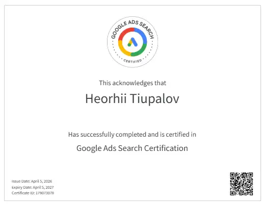 Google Ads Search sertifikat